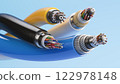 Fiber optical internet cable of various types. Cross section layers structure of fiber cables. 122978148