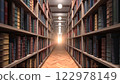 Old books on bookshelves in a vintage library. 122978149