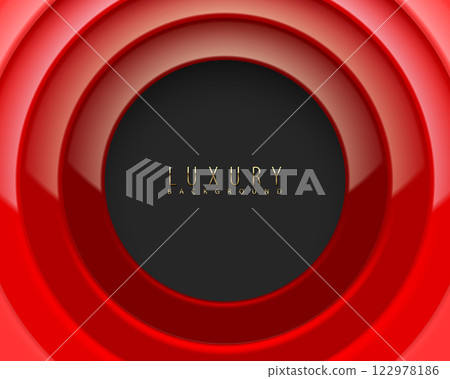 Luxury abstract background with layered glossy red and black circles. Modern and elegant 3D vector design, perfect for branding, business templates, digital artwork, and premium compositions 122978186