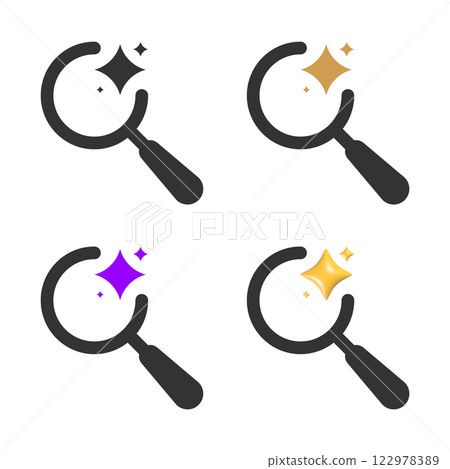 magnifying glass with stars. AI search icon set. Vector illustration 122978389