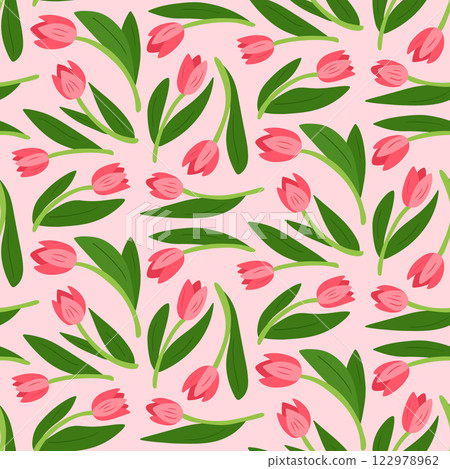 Seamless floral pattern with pink tulips Seamless floral pattern with pink tulips 122978962