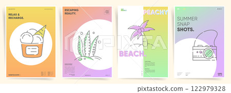 Summer minimal gradient poster set. Pastel fluid backgrounds with geometric abstract design for creative branding and advertising. Summer minimal gradient poster set. Pastel fluid backgrounds with geometric abstract design for creative branding and advertising. 122979328