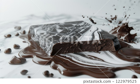 Delicious Dark Chocolate Bar with Artistic Marble Patterns  122979525