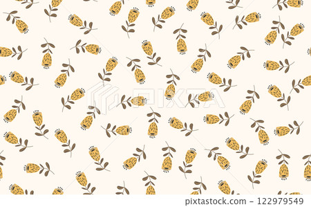 Seamless floral pattern based on traditional folk art ornaments. Colorful flowers on light background. Scandinavian style. Sweden nordic style. Vector illustration. Simple minimalistic pattern Seamless floral pattern based on traditional folk art ornaments. Colorful flowers on light background. Scandinavian style. Sweden nordic style. Vector illustration. Simple minimalistic pattern 122979549