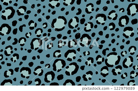 Abstract modern leopard seamless pattern. Animals trendy background. Blue decorative vector stock illustration for print, card, postcard, fabric, textile. Modern ornament of stylized skin 122979889