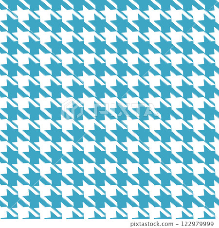 Geometric blue and white seamless pattern with pied-de-poule ornament. Monochrome graphic repeating design. Modern minimalist stylish squared background. Vector chequered motif for fabric, textile Geometric blue and white seamless pattern with pied-de-poule ornament. Monochrome graphic repeating design. Modern minimalist stylish squared background. Vector chequered motif for fabric, textile 122979999