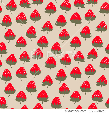 Seamless pattern with strawberry on color background. Natural delicious fresh ripe tasty fruit. Vector illustration for print, fabric, textile, banner, other design. Food concept Seamless pattern with strawberry on color background. Natural delicious fresh ripe tasty fruit. Vector illustration for print, fabric, textile, banner, other design. Food concept 122980248