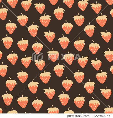 Seamless pattern with strawberry on color background. Natural delicious fresh ripe tasty fruit. Vector illustration for print, fabric, textile, banner, other design. Food concept 122980263