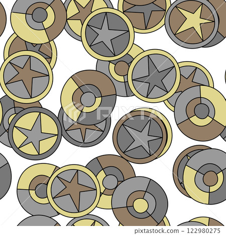 Seamless pattern with geometric aboriginal ornament. Ethnic tribal rounded color background. Afican, australian motiph. Dots painting. Vector illustration, template design for cloth, card, fabric Seamless pattern with geometric aboriginal ornament. Ethnic tribal rounded color background. Afican, australian motiph. Dots painting. Vector illustration, template design for cloth, card, fabric 122980275