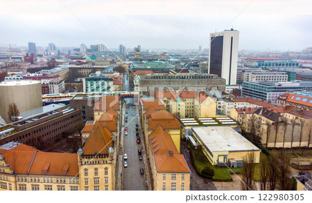 Aerial view on Geschwister-Schol street and Georgenstrasse in distance in Berlin Aerial view on Geschwister-Schol street and Georgenstrasse in distance in Berlin 122980305