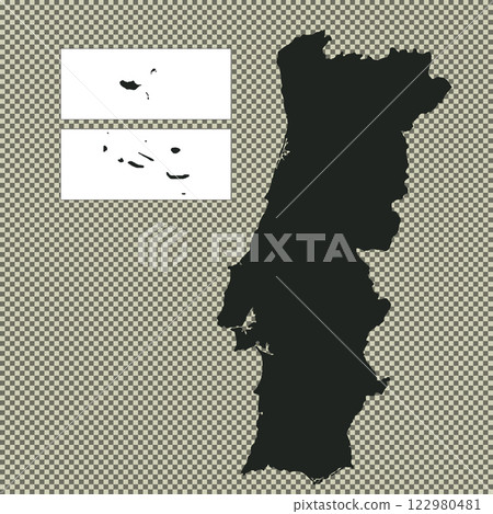 Map of Portugal, sign silhouette. World Map Globe. Vector Illustration isolated on transparent background. Europe continent 122980481