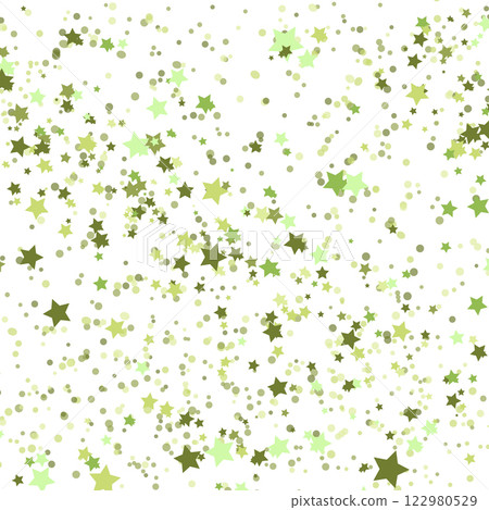 Stars green glitter confetti isolated on blurred abstract white background. Festive holiday background. Celebration concept. Falling magic gold particles. Invitation mock up. Top view, flat lay 122980529