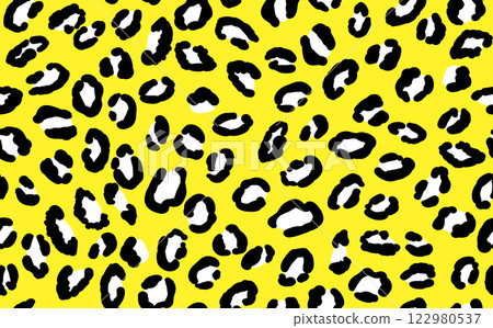 Abstract modern leopard seamless pattern. Animals trendy background. Yellow and black decorative vector stock illustration for print, card, postcard, fabric, textile. Modern ornament of stylized skin Abstract modern leopard seamless pattern. Animals trendy background. Yellow and black decorative vector stock illustration for print, card, postcard, fabric, textile. Modern ornament of stylized skin 122980537