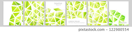 Set of vector cover notebook design. Abstract green minimal triangles halftone template design for notebook paper, copybook brochures, book, magazine. Planner and diary cover for print Set of vector cover notebook design. Abstract green minimal triangles halftone template design for notebook paper, copybook brochures, book, magazine. Planner and diary cover for print 122980554