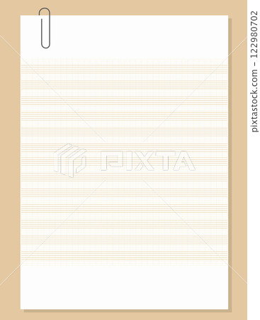 Graph paper. Printable grid paper with stave on a white background. A blank music sheet paper with staff. Geometric pattern for composition, education, school. Realistic lined paper blank 122980702