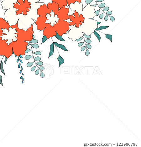 Hello spring banners collection. Background with color leaves, flowers. Nature concept design. Modern floral compositions in trendy flat simple style. Vector illustration for poster, greeting card 122980785