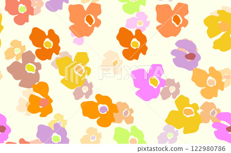 Seamless floral pattern based on traditional folk art ornaments. Colorful flowers on color background. Scandinavian style. Sweden nordic style. Vector illustration. Simple minimalistic pattern Seamless floral pattern based on traditional folk art ornaments. Colorful flowers on color background. Scandinavian style. Sweden nordic style. Vector illustration. Simple minimalistic pattern 122980786
