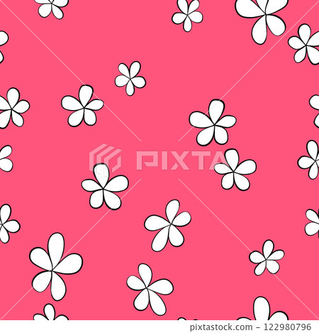 Seamless floral pattern based on traditional folk art ornaments. Colorful chamomile, daisy flowers on color background. Doodle style. Vector illustration. Simple minimalistic pattern Seamless floral pattern based on traditional folk art ornaments. Colorful chamomile, daisy flowers on color background. Doodle style. Vector illustration. Simple minimalistic pattern 122980796