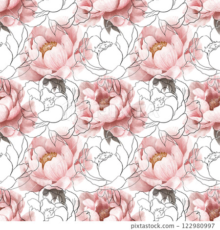 Seamless floral pattern, romantic ditsy print. Cute abstract botanical design, hand drawn flowers, tiny leaves. 122980997