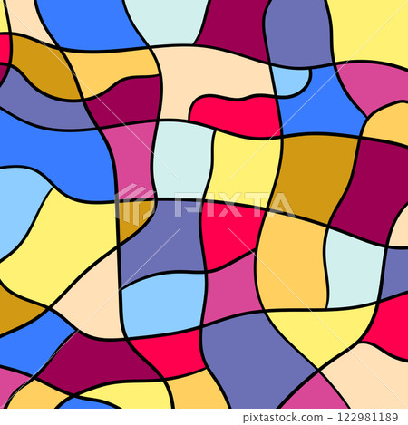 Abstract background with colorful geometric shapes. Design for poster, banner, card. Rainbow abstract round, triangles illustration. 3D paper grid with a subtle blend of bright colors. Copy space 122981189