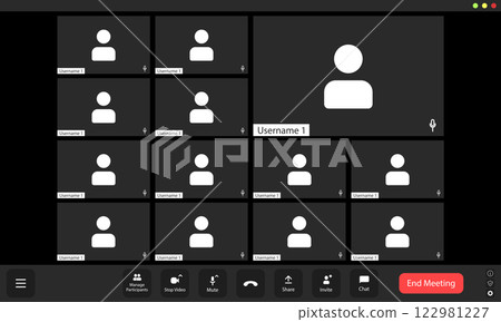 Video conference user interface, video conference calls window overlay.. 122981227