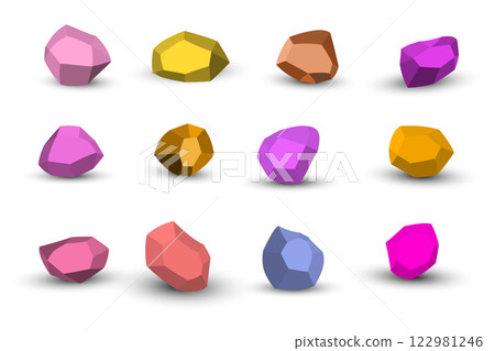 Cartoon stones. Rock stone isometric set. Colorful boulders, natural building block shapes, wall stones. 3d flat isolated illustration. Vector collection Cartoon stones. Rock stone isometric set. Colorful boulders, natural building block shapes, wall stones. 3d flat isolated illustration. Vector collection 122981246