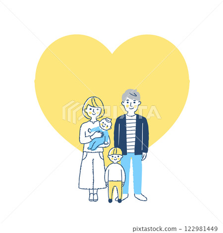 Family of four with heart background 122981449
