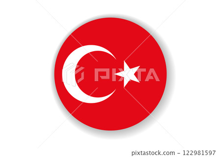 Flag of Turkey. Turkish national symbol in official colors. Template icon. Abstract vector background. Round glass light ball, 3D big bubble, sphere 122981597