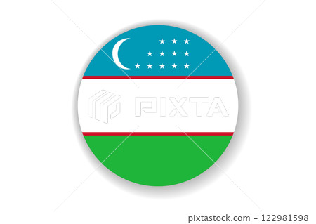 Flag of Uzbekistan. Uzbek national symbol in official colors. Template icon. Abstract vector background. Round glass light ball, 3D big bubble, sphere 122981598