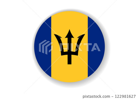 Flag of Barbados. National symbol in official colors. Template icon. Abstract vector background. Round glass light ball, 3D big bubble, sphere 122981627