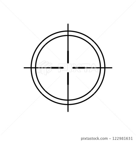 Target aim icon, archer sports game symbol. Game aiming sight dot pointer. Shoot sniper rifle focus cursor. Bullseye mark targeting. Isolated vector illustration 122981631