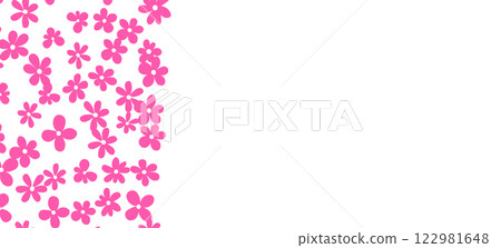 Spring illustration with tulips. Happy birthday, holiday, celebration greeting and invitation card. Colorful floral banner with flowers on light background. Modern floral compositions. Copy space 122981648