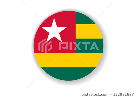 Flag of Togo. National symbol in official colors. Template icon. Abstract vector background. Round glass light ball, 3D big bubble, sphere 122981687