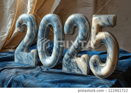 Stylish and modern 2025 Decorative Numbers displayed on an eyecatching Blue Background 122981722