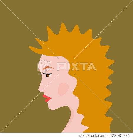 Portrait of a fashion woman. The head in profile of a European brunette woman. Face of girl. Flat design for for landing page, banner, social Media Avatar. Color vector illustration 122981725