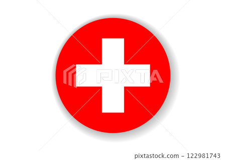Flag of Switzerland. Swiss national symbol in official colors. Template icon. Abstract vector background. Round glass light ball, 3D big bubble, sphere 122981743