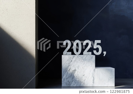 A Modern Cubes Arrangement Displaying the Year 2025 in a Minimalist and Elegant Setting A Modern Cubes Arrangement Displaying the Year 2025 in a Minimalist and Elegant Setting 122981875