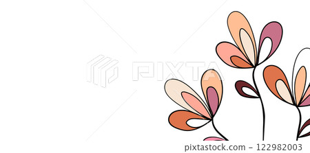 Spring illustration with tulips. Happy birthday, holiday, celebration greeting and invitation card. Colorful floral banner with flowers on light background. Modern floral compositions. Copy space 122982003