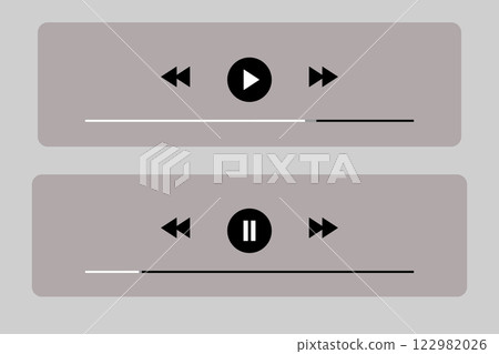 Template video player for web and mobile apps. Modern multimedia playback application. Audio player control panel, media music player 122982026