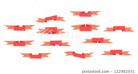 Set of pink flat ribbons isolated on white background. Ribbon banner vector illustration. Watercolor lace 122982031