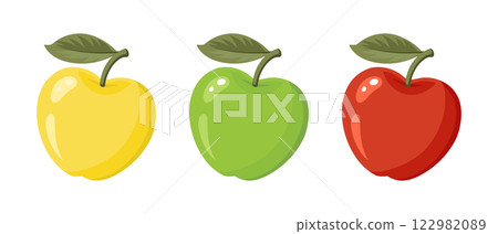 Set of apples. Red, yellow and green apple icons on a white background. Summer harvest. Illustration 122982089
