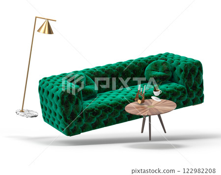 Zero gravity white interior living room 3 D Illustration 122982208