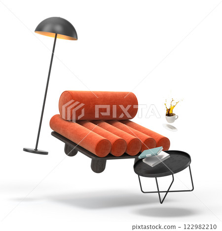 Zero gravity white interior living room 3 D Illustration Zero gravity white interior living room 3 D Illustration 122982210