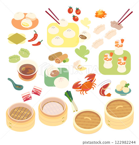 Delicious Chinese dim sum with steamed dumplings and buns Delicious Chinese dim sum with steamed dumplings and buns 122982244