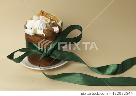 easter cake with satin green bow, spring concept easter cake with satin green bow, spring concept 122982544