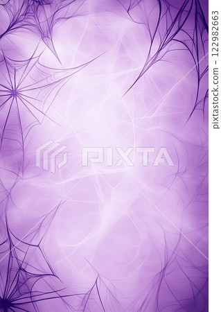 Mystical purple background with delicate spiderwebs framing the edges, creating an eerie, ghostly ambiance 122982663