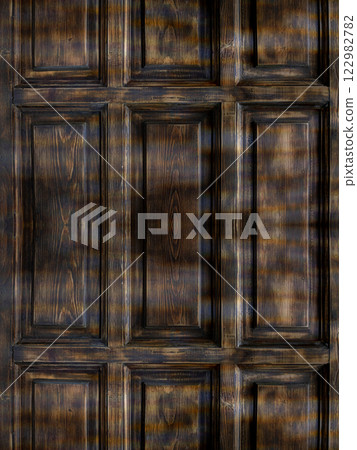 An Exquisite Vintage Wooden Door Panel Showcasing Rich Texture and Intricate Detail That Captivates 122982782