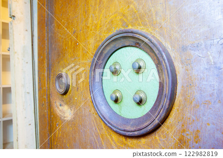 Old wouden money safe in the basement 122982819
