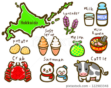 北海道特產圖示塗鴉風格插畫素材集3 122983348