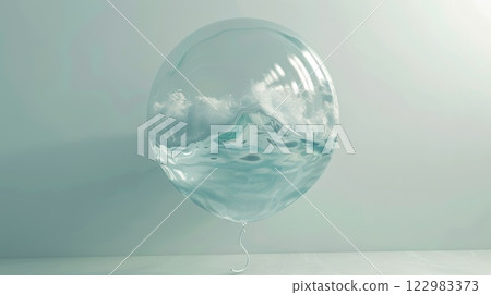 Surreal Balloon Containing Ocean Wave Effect on Minimalist Background 122983373